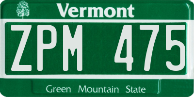 VT license plate ZPM475