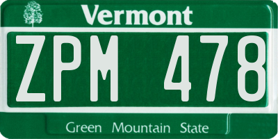 VT license plate ZPM478
