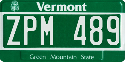 VT license plate ZPM489