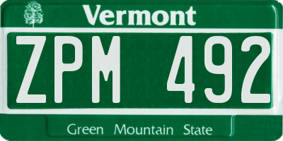 VT license plate ZPM492