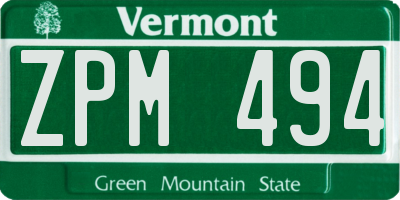 VT license plate ZPM494