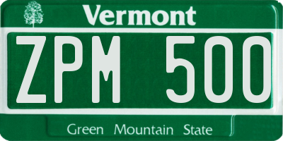 VT license plate ZPM500