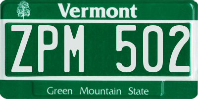 VT license plate ZPM502