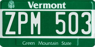 VT license plate ZPM503