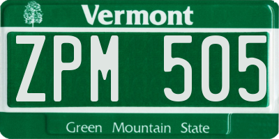 VT license plate ZPM505