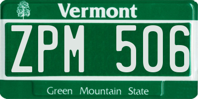 VT license plate ZPM506