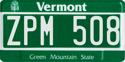 VT license plate ZPM508