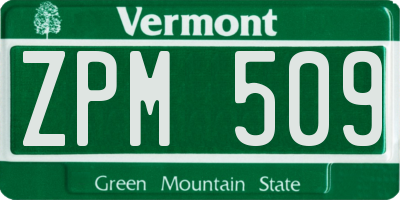 VT license plate ZPM509