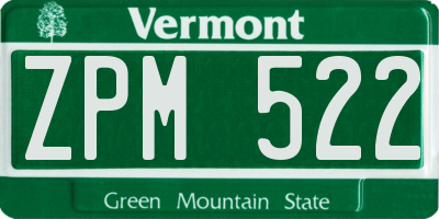 VT license plate ZPM522