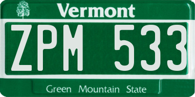 VT license plate ZPM533