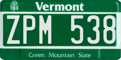 VT license plate ZPM538