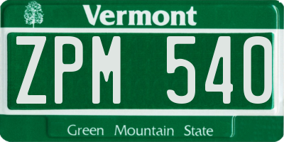 VT license plate ZPM540