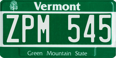 VT license plate ZPM545