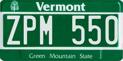 VT license plate ZPM550