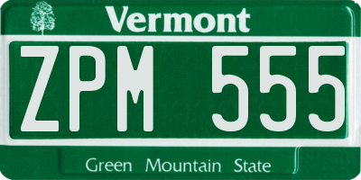 VT license plate ZPM555