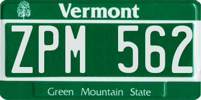 VT license plate ZPM562