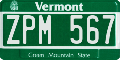VT license plate ZPM567