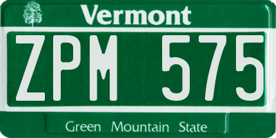 VT license plate ZPM575