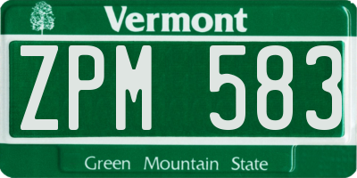 VT license plate ZPM583
