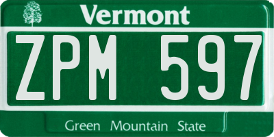 VT license plate ZPM597