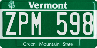 VT license plate ZPM598