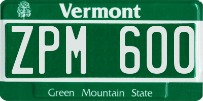 VT license plate ZPM600