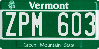 VT license plate ZPM603