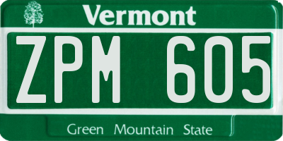 VT license plate ZPM605