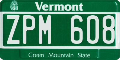 VT license plate ZPM608