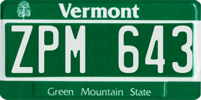 VT license plate ZPM643