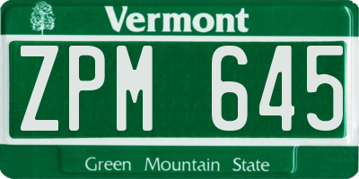 VT license plate ZPM645
