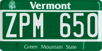 VT license plate ZPM650