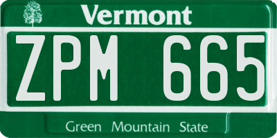 VT license plate ZPM665