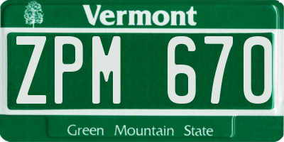 VT license plate ZPM670