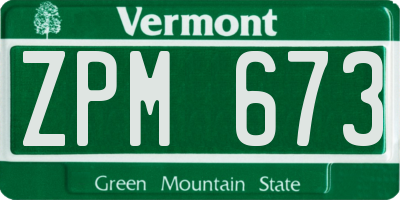VT license plate ZPM673