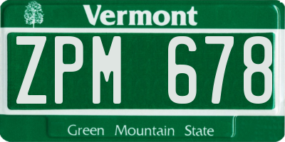 VT license plate ZPM678