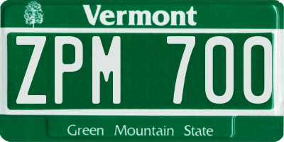 VT license plate ZPM700
