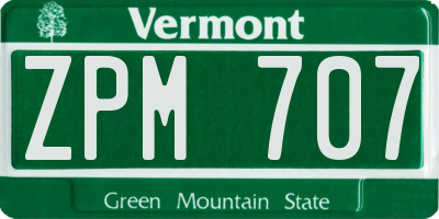 VT license plate ZPM707