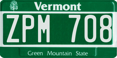 VT license plate ZPM708