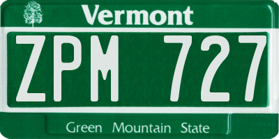 VT license plate ZPM727