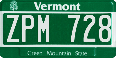 VT license plate ZPM728