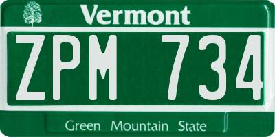 VT license plate ZPM734