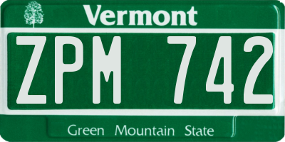 VT license plate ZPM742