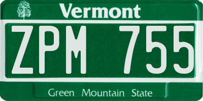 VT license plate ZPM755