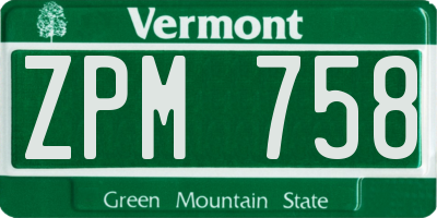 VT license plate ZPM758