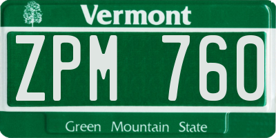 VT license plate ZPM760