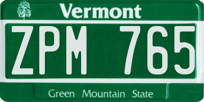 VT license plate ZPM765