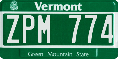 VT license plate ZPM774