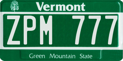 VT license plate ZPM777