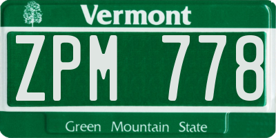 VT license plate ZPM778